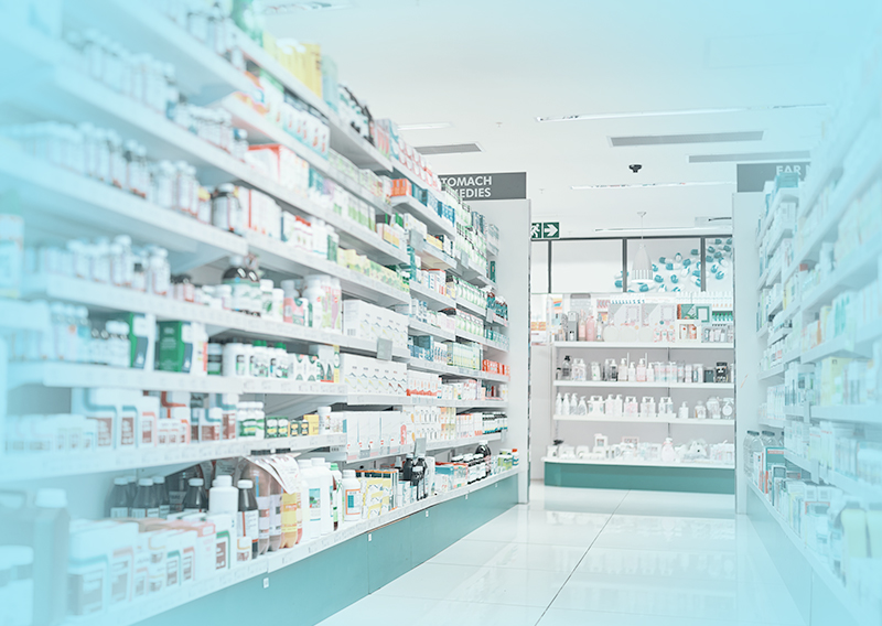 Aisle in a pharmacy. 